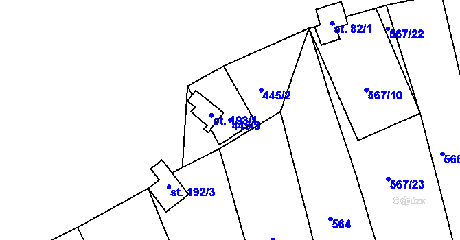 Parcela st. 445/3 v KÚ Slavňovice, Katastrální mapa