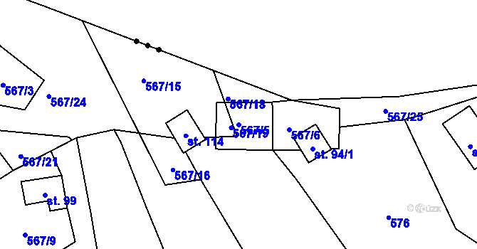 Parcela st. 567/5 v KÚ Slavňovice, Katastrální mapa