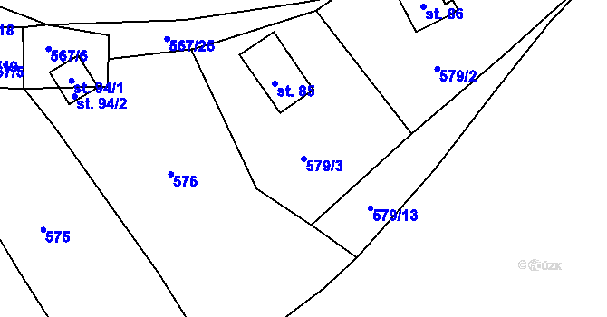 Parcela st. 579/3 v KÚ Slavňovice, Katastrální mapa