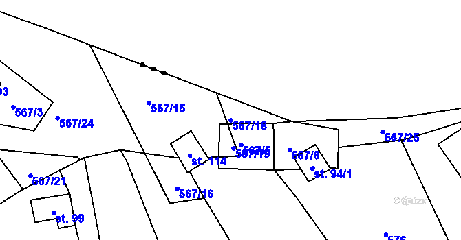 Parcela st. 567/18 v KÚ Slavňovice, Katastrální mapa