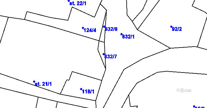 Parcela st. 832/7 v KÚ Slavňovice, Katastrální mapa