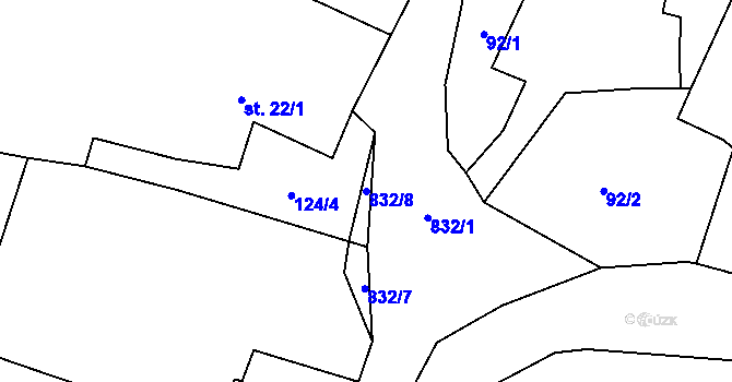 Parcela st. 832/8 v KÚ Slavňovice, Katastrální mapa