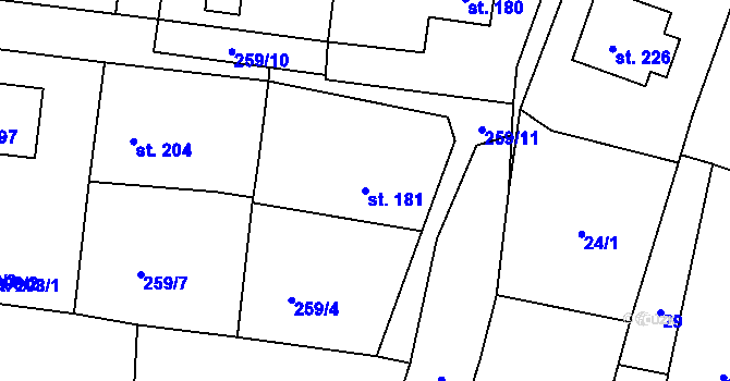 Parcela st. 181 v KÚ Stádlec, Katastrální mapa