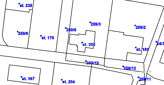 Parcela st. 203 v KÚ Stádlec, Katastrální mapa