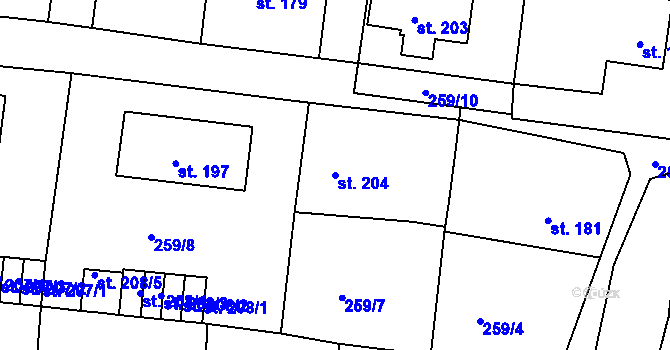 Parcela st. 204 v KÚ Stádlec, Katastrální mapa