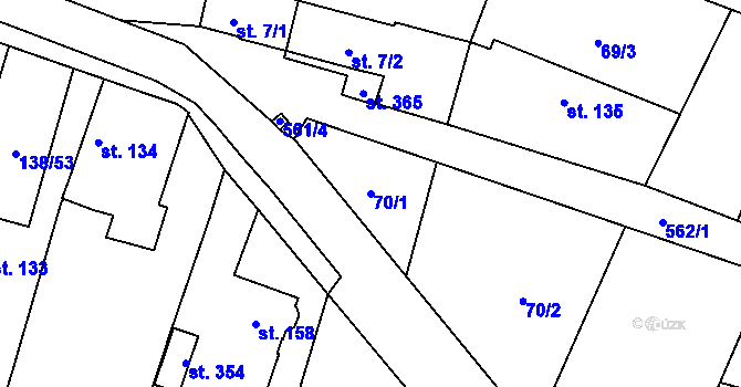 Parcela st. 70/1 v KÚ Stádlec, Katastrální mapa