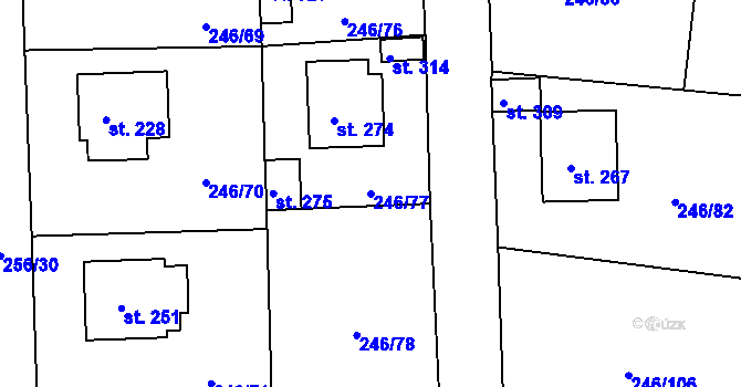 Parcela st. 246/77 v KÚ Stádlec, Katastrální mapa