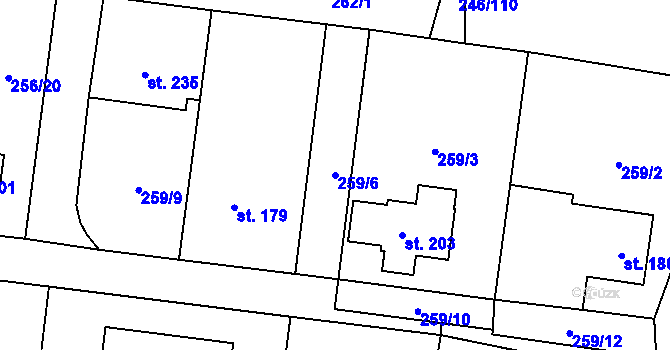 Parcela st. 259/6 v KÚ Stádlec, Katastrální mapa