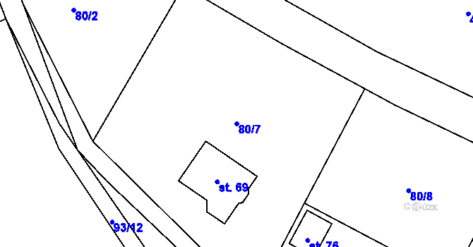 Parcela st. 80/7 v KÚ Staré Sedlo u Stádlce, Katastrální mapa