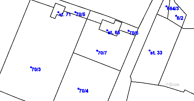 Parcela st. 70/7 v KÚ Staré Sedlo u Stádlce, Katastrální mapa