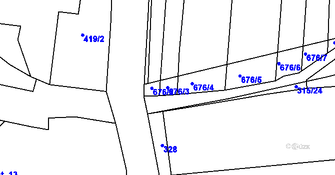 Parcela st. 676/3 v KÚ Staré Sedlo u Stádlce, Katastrální mapa