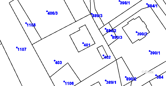 Parcela st. 401 v KÚ Stachovice, Katastrální mapa