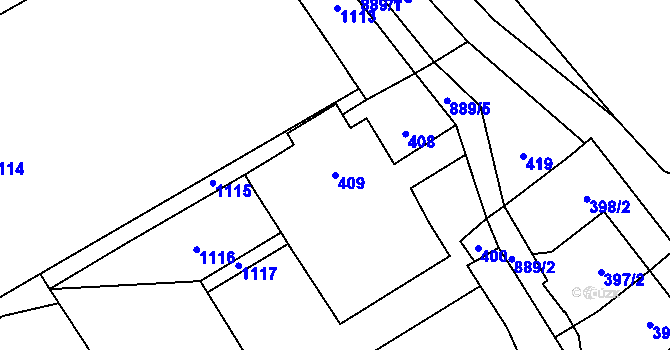 Parcela st. 409 v KÚ Stachovice, Katastrální mapa