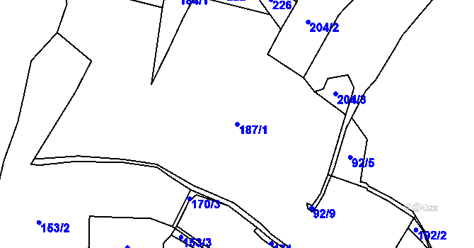 Parcela st. 187/1 v KÚ Řetenice u Stach, Katastrální mapa