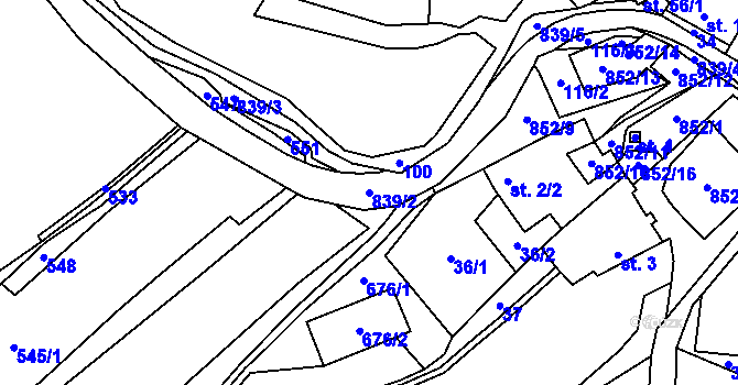 Parcela st. 839/2 v KÚ Řetenice u Stach, Katastrální mapa