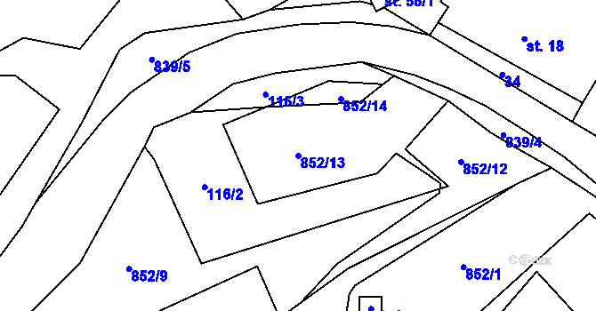 Parcela st. 852/13 v KÚ Řetenice u Stach, Katastrální mapa