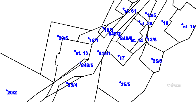 Parcela st. 848/1 v KÚ Řetenice u Stach, Katastrální mapa