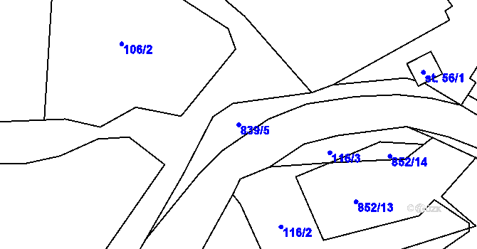 Parcela st. 839/5 v KÚ Řetenice u Stach, Katastrální mapa
