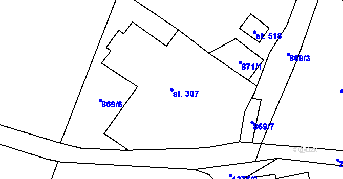 Parcela st. 307 v KÚ Stachy, Katastrální mapa