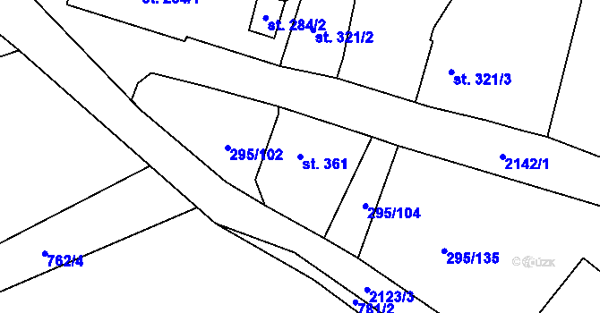 Parcela st. 361 v KÚ Stachy, Katastrální mapa
