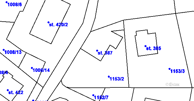 Parcela st. 387 v KÚ Stachy, Katastrální mapa