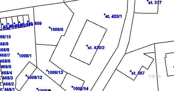 Parcela st. 420/2 v KÚ Stachy, Katastrální mapa