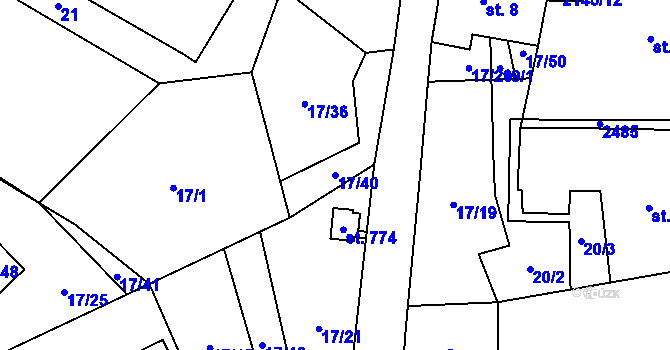 Parcela st. 17/40 v KÚ Stachy, Katastrální mapa