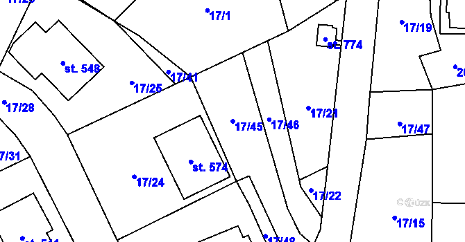 Parcela st. 17/45 v KÚ Stachy, Katastrální mapa