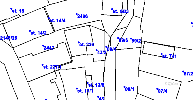 Parcela st. 43/2 v KÚ Stachy, Katastrální mapa