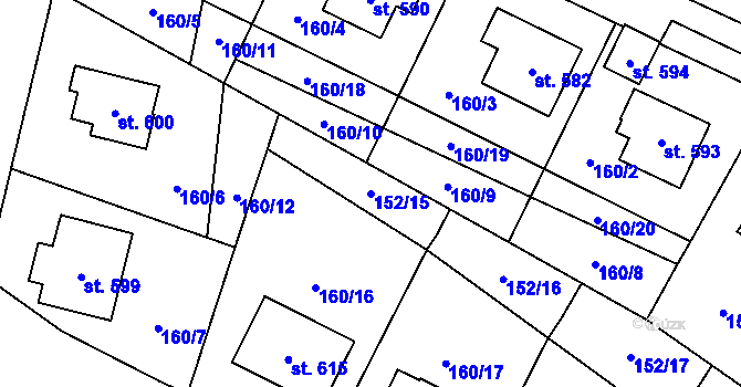 Parcela st. 152/15 v KÚ Stachy, Katastrální mapa
