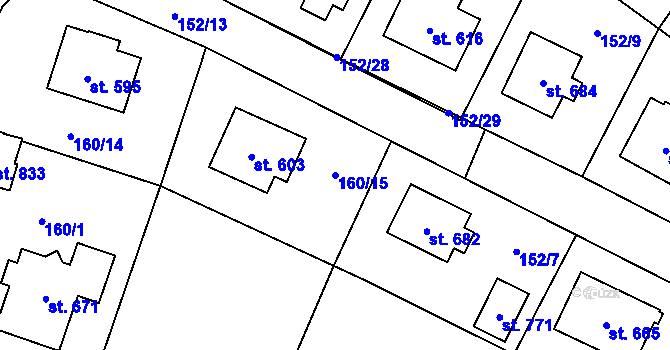 Parcela st. 160/15 v KÚ Stachy, Katastrální mapa