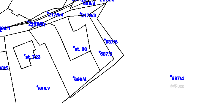 Parcela st. 687/2 v KÚ Stachy, Katastrální mapa