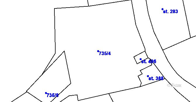 Parcela st. 735/4 v KÚ Stachy, Katastrální mapa