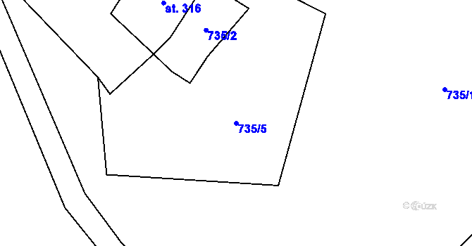 Parcela st. 735/5 v KÚ Stachy, Katastrální mapa