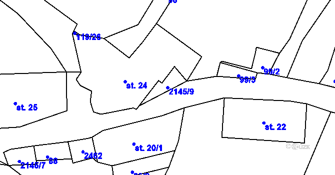 Parcela st. 2145/9 v KÚ Stachy, Katastrální mapa