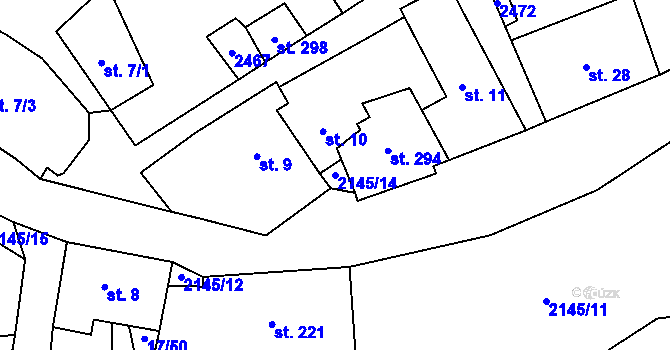 Parcela st. 2145/14 v KÚ Stachy, Katastrální mapa