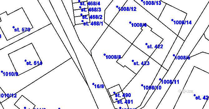 Parcela st. 1008/8 v KÚ Stachy, Katastrální mapa