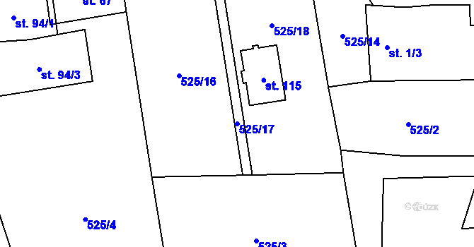 Parcela st. 525/17 v KÚ Úbislav, Katastrální mapa