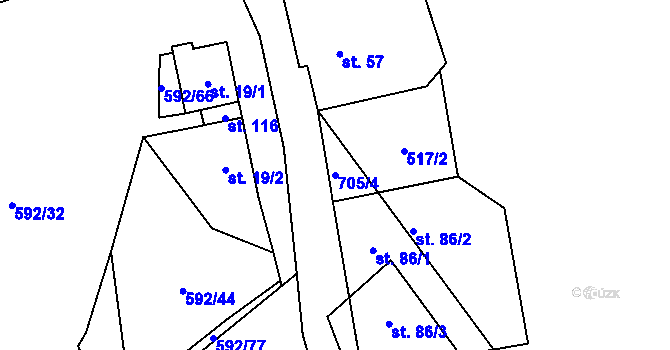 Parcela st. 705/4 v KÚ Úbislav, Katastrální mapa