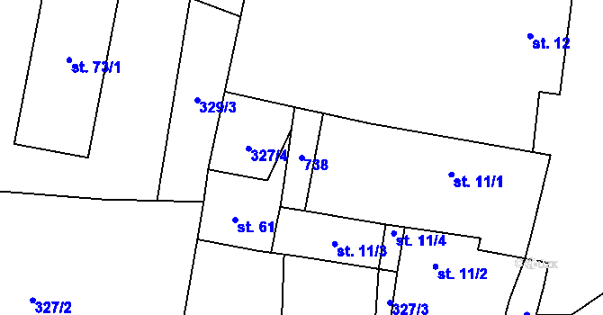 Parcela st. 738 v KÚ Úbislav, Katastrální mapa