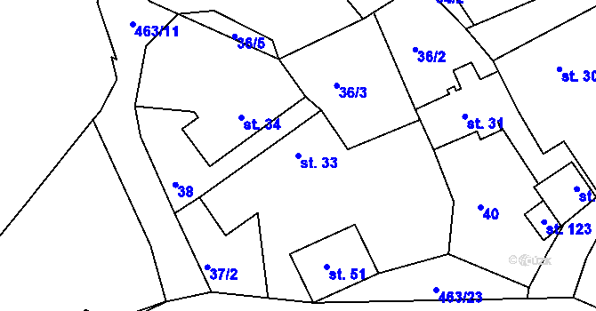 Parcela st. 33 v KÚ Stáj, Katastrální mapa