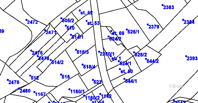 Parcela st. 2280/1 v KÚ Stálkov, Katastrální mapa