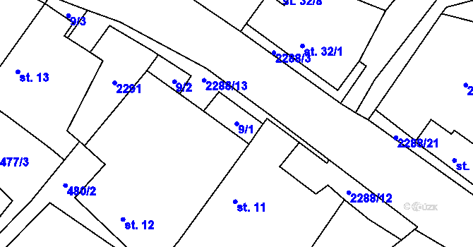 Parcela st. 9/1 v KÚ Stálkov, Katastrální mapa