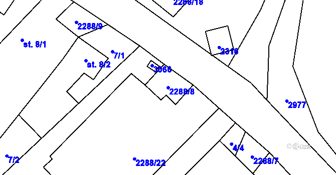 Parcela st. 2288/8 v KÚ Stálkov, Katastrální mapa