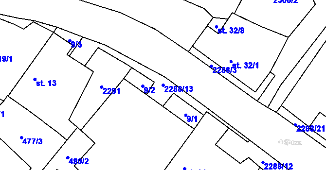 Parcela st. 2288/13 v KÚ Stálkov, Katastrální mapa