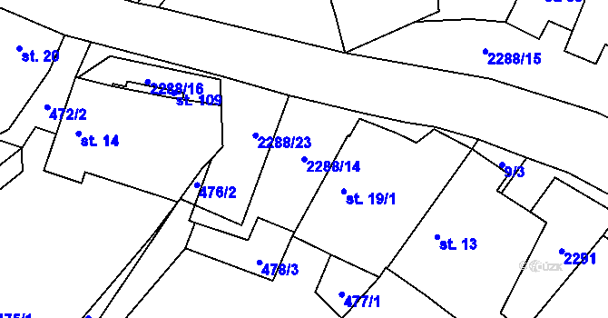 Parcela st. 2288/14 v KÚ Stálkov, Katastrální mapa