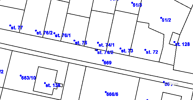 Parcela st. 74/2 v KÚ Skoky u Staměřic, Katastrální mapa