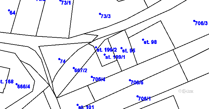 Parcela st. 199/1 v KÚ Skoky u Staměřic, Katastrální mapa