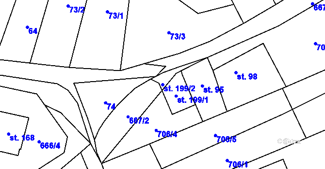 Parcela st. 199/2 v KÚ Skoky u Staměřic, Katastrální mapa