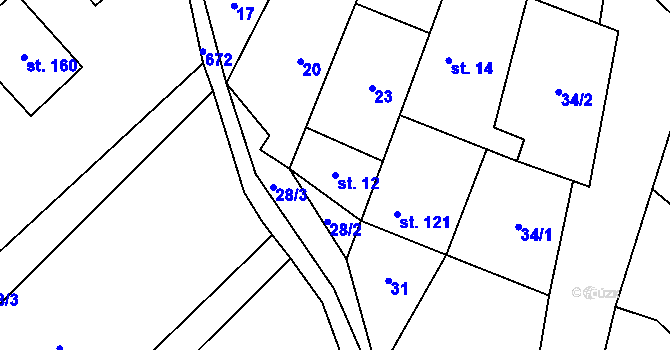 Parcela st. 12 v KÚ Skoky u Staměřic, Katastrální mapa